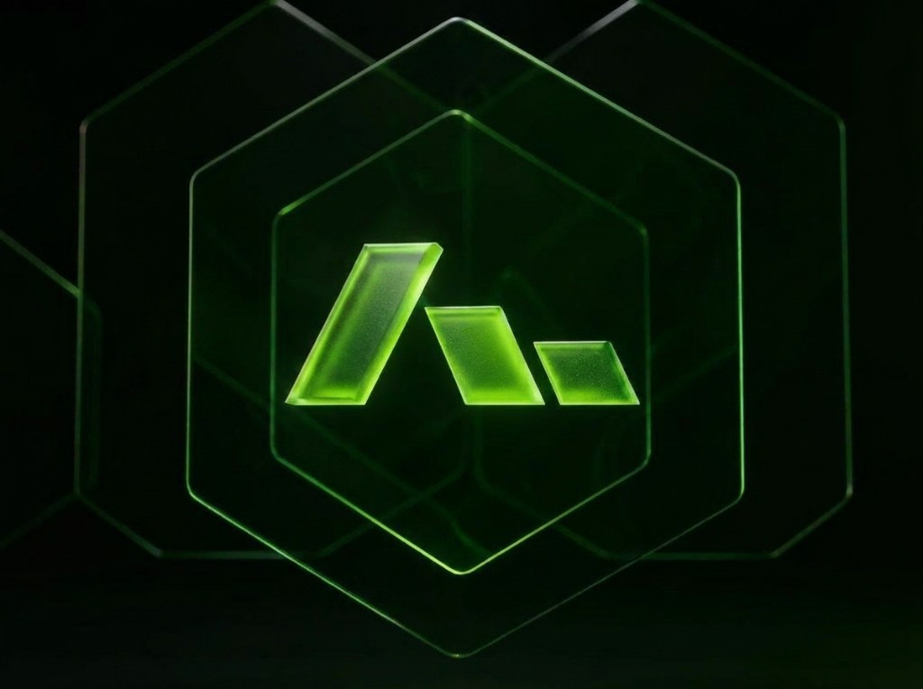 Almanac brand visual: glowing green Hookshot mark inside layered hexagonal frames on a dark background