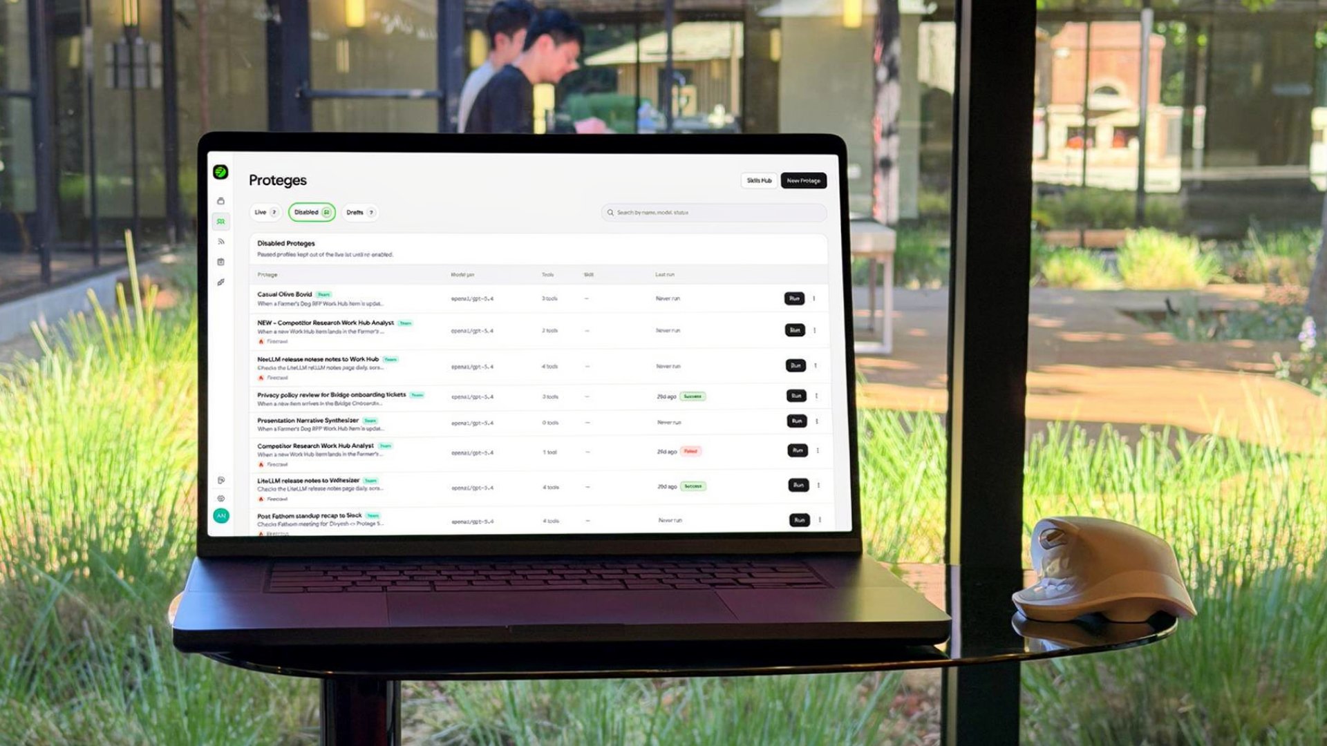 Hookshot™ live run dashboard showing parallel AI agents reacting to tool events across Slack, Jira, Linear, and GitHub