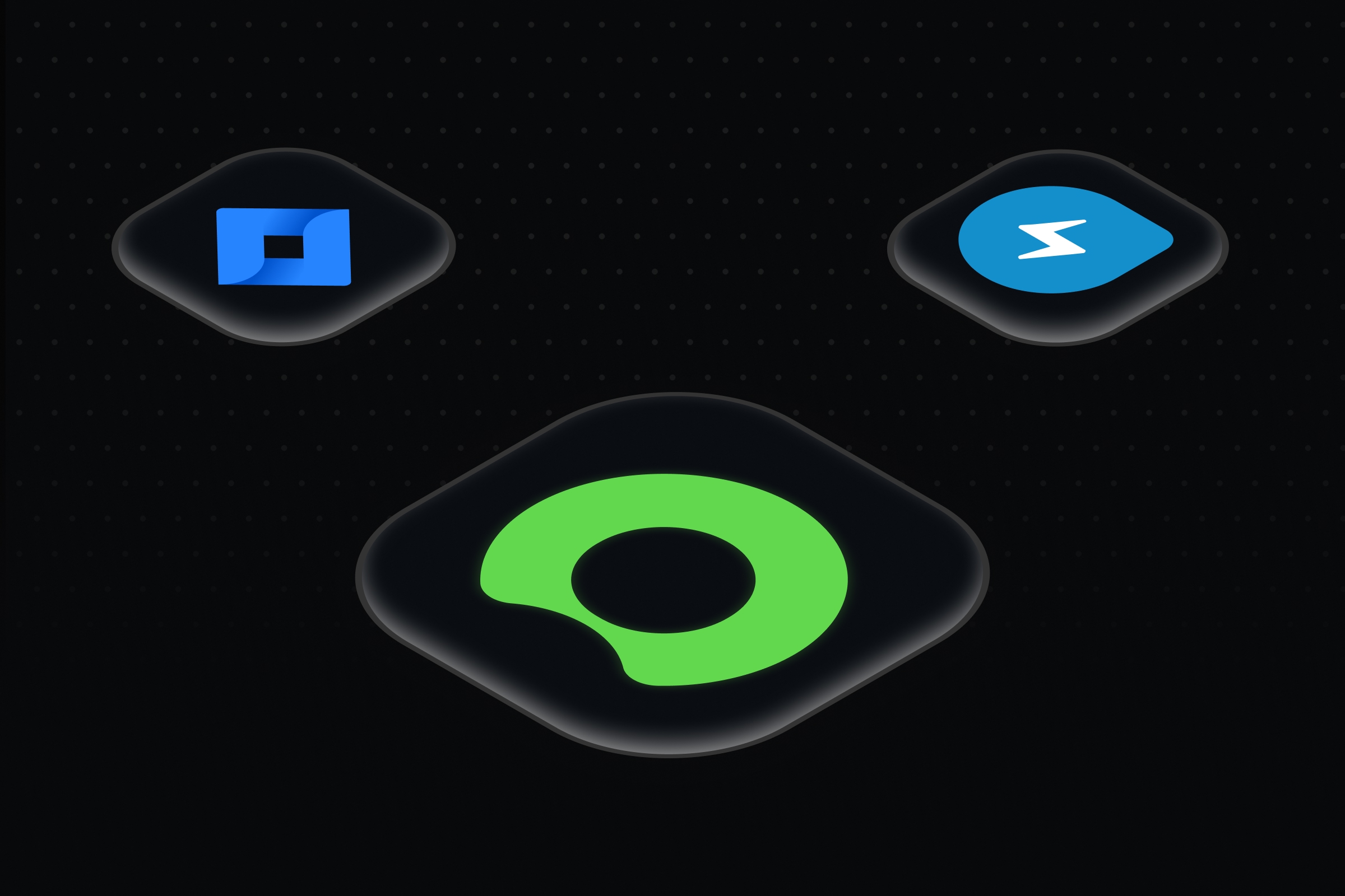 ServiceNow, Jira Service Management, and Freshservice logos on dark isometric tiles