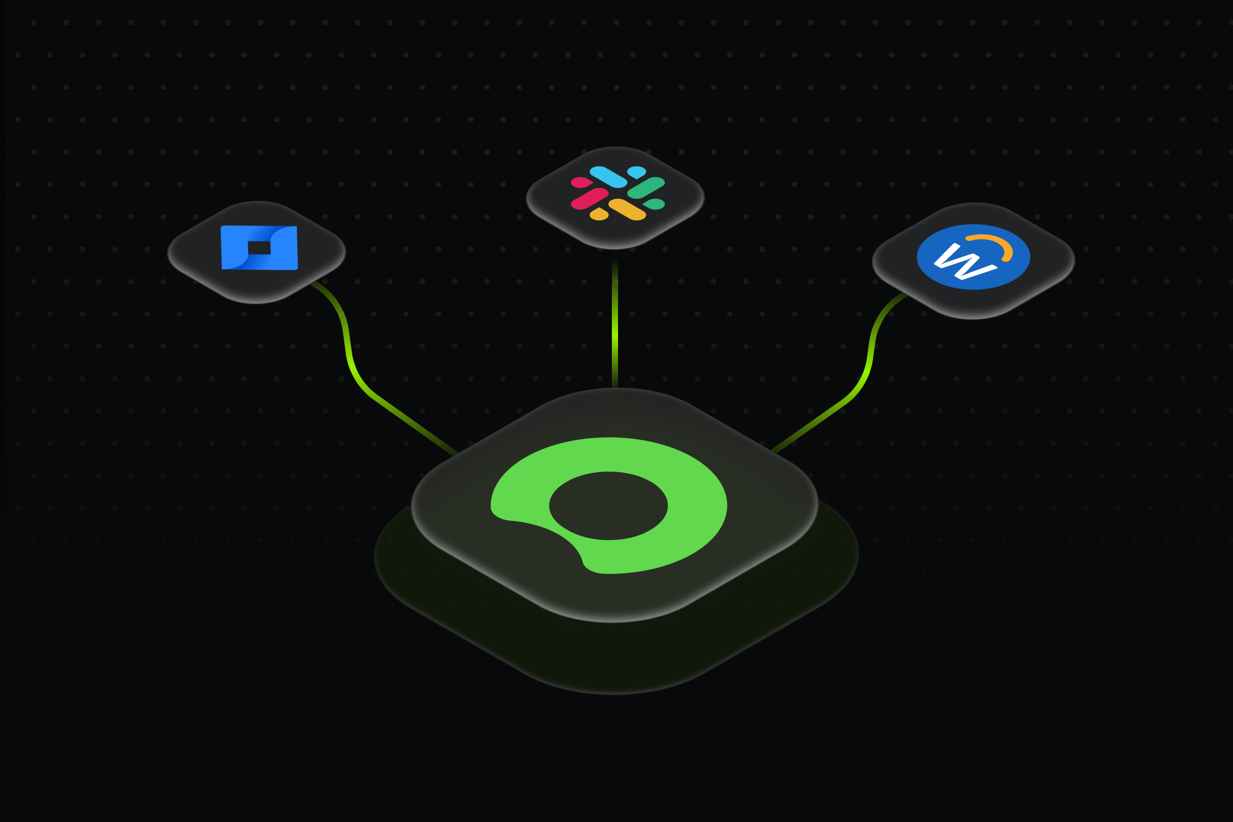 ServiceNow logo with orchestration layers extending to Jira, Slack, and Workday for governed agentic AI