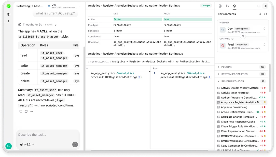 Hookshot IDE — ServiceNow chat, code editor, and project explorer in one workspace
